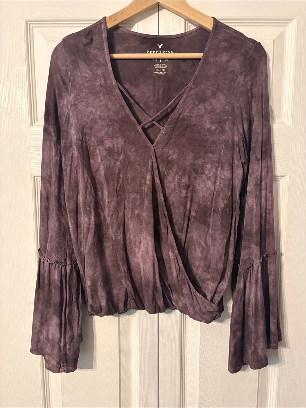 American Eagle Outfitters Purple Tie-Dye Wrap Long Sleeve Top